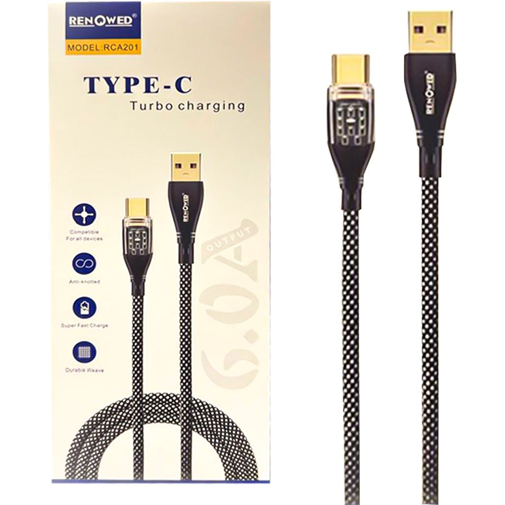 کابل تایپ سی لایت دار پکدار RENOWED مدل RCA201